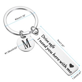 PATIKIL Drive Safe Keychain, 1 Set Letter M Keychain I Need You Here with Me Custom Keychain with Gift Box for Him Christmas Valentines Day Gifts, Silver