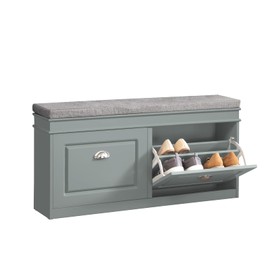 SoBuy Grey Storage Shoe Bench with 2 Flip Drawers, Hidden Shoe Bench, Free Standing Shoe Rack, Shoe Cabinet, Hallway Storage Bench with Seat Cushion FSR64-HG