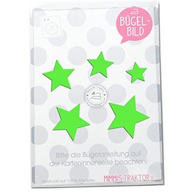 Iron-On Patch 5 Stars 4 cm to 2 cm Flock Film Small Iron-On Appliques for Fabrics Textiles Children for Iron-On Patches, Colour: Neon Green