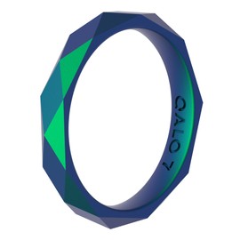 QALO Women's Rubber Silicone Ring, Stackable Geo Rubber Wedding Ring for Women, Breathable, Durable Engagement Silicone Band, 3.5mm Wide 2.5mm Thick, Holographic Green, Size 8