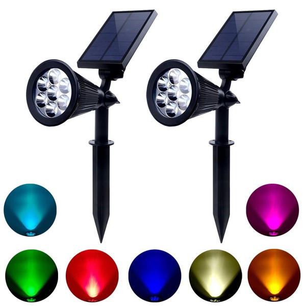 Solar Lights Outdoor Colored Waterproof 7 LED Color Changing Solar Spot Lights Landscape Spotlight for Yard Garden Patio Lawn - 2 Pics