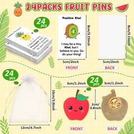 Sureio 24 Sets Employee Appreciation Gifts Positive Fruit Enamel Pins with Inspirational Affirmation Cards Organza Bags Motivational Cute Funny Fruit Brooches Thank You Gifts for Employee Coworker