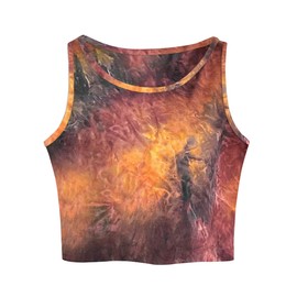 Remidoo Women's Tie Dye Crop Top Summer Crew Neck Sleeveless Shirt Casual Workout Tank Top Multicoloured Small