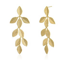 Gold Long Leaf Stud Earrings Gold Dangle Earrings for Women Hypoallergenic Earrings Statement Earrings Fashion Jewellery for Gift