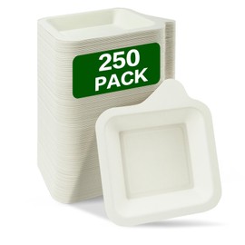 Seuqhck 250 Pack 4.5 Inch Small Paper Plate Bulk, Disposable Square Mini Dessert Plate Sugarcane Bagasse Fiber Appetizer Snack Plates for Wedding, Birthday, Dinner, Party - White