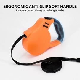 AIITLE Extendable Dog Lead 5m with Reflective Ribbon, One-Hand Control, Anti-Tangle Design, Durable Nylon Tape - Perfect for Medium Dogs Under 15kg (Camping, Jogging, Park Adventures), Orange