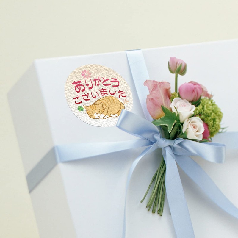 Cat Gift Stickers, Thank You, Diameter 1.3 inches (3.2 cm),
