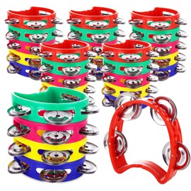 GBACHOOSE 30PCS Percussion Tambourine for Adults, Colored Plastic Tambourines with 4 Bells, Small Handheld Tambourine Musical Rhythm Instrument for Church Party Concert