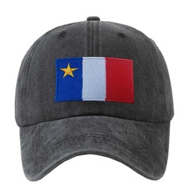Acadia Wahsed Black Baseball Hat,Cap with Acadian Flag Patch,Adjustable Souvenirs Headgear for Sports Runing Men Women