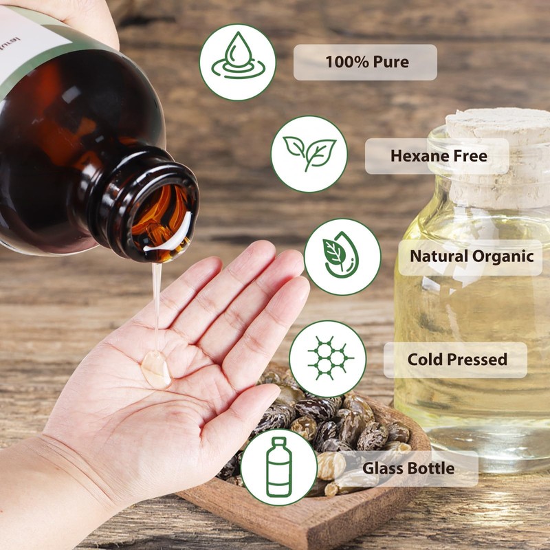 MMPANG Organic Castor Oil (8oz Glass bottle) USDA Certified 100%
