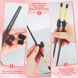 12-Pack Black Chopstick Training Kit - Family-Friendly Utensil Holders with Non-Slip Base, Reusable Ergonomic Helpers for Asian Dining Mastery at Home (12PC Chopstick Stands)