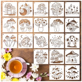 20 Pieces Mushrooms Stencils Template, Reusable Boho Mushroom Moon Flowers Stencils for Painting on Wood, Canvas, Tile, Scrapbook, Fabric, Pillows Decorations DIY Craft Projects (20pcs Mushroom 5.1)