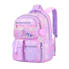 NIWEIYA Backpack for Girls Cute Bow Kids Backpack for Elementary School Students Bookbag Middle School Bags for Girls Travel Back Pack, Dreamy Purple