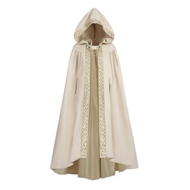 LTAKK Cloak with Hood Women Renaissance Hooded Medieval Cloak Witch Robe, Champagne Gold, Large