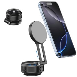 Jkoailiwi Adjustable and Foldable Vacuum Magnetic Car Phone Mount, Electric Suction Cup Phone Mount for Car, Gym and Smooth Surface, Compatible with Magsafe iPhone16/15/14/13/12, Black