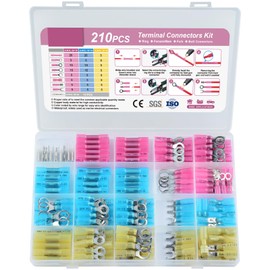 KYHSHJ Multipurpose Waterproof Electrical Wire Terminals kit，Waterproof Heat Shrink Wire Connectors,Ring Fork Spade Butt Splice Insulation Crimp Connectors for Auto Marine Truck - 210 Pieces