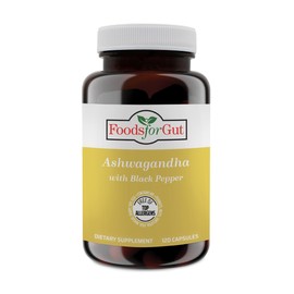 Foods For Gut Ashwagandha | 1300 mg Per Serving 120 Capsules | Organic | Free of Top Allergens | Immune Support | Stress Relief | Energy & mood Support