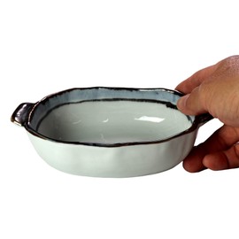 Light Color Line Au Gratin Dish (Fabric Texture) 4.5 x 6.6 x 1.8 inches (115 x 167 x 45 mm) | Au Gratin Dish