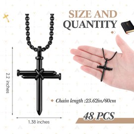 Liliaafar 48 Pcs Christian Cross Necklace for Men Stainless Steel 24 Inch Nail Cross Chain Religious Christian Gift for Men Women (Black)