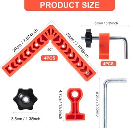 YUENGJGI 90 Degree Angle Clamps Positioning Square Set, Rectangular Clamps Wooden Tool, Suitable for Picture Frames, Cabinets, Boxes, a Set of 4 Pieces (20 cm), with 4 Clamps