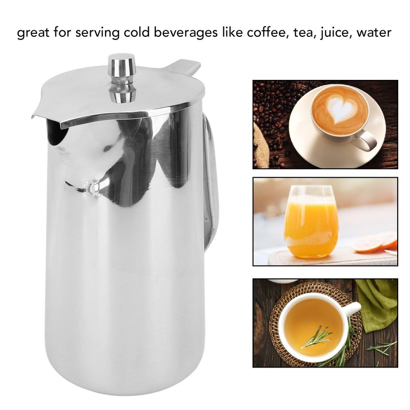 Stainless Steel Pitcher with Lid, 2L Water Pitcher with Ergonomic