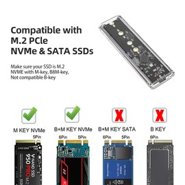 NVME Enclosure M.2 SSD Housing NVME USB Adapter, SSD Adapter M2 SSD Housing PCie M2 Adapter 10Gbps USB 3.1 Gen2 for SSD M2 Housing Size 2230/2242/2260/2280 Supports UASP