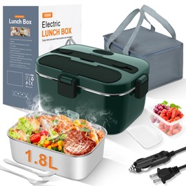 DUPASU Electric Lunch Box Food Warmer: 100W Heated Lunch Box for Adults, 1.8L Portable Fast Heating Lunchbox Food Heater for Car, Truck, Work, Travel, Lonchera Elctrica 12/24V/110-230V