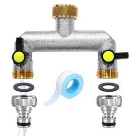 2-Way Distributor Water 3/4 Inch, Tap Water Distributor Brass, Tap Distributor 2 Compartments, Tap Water Distributor with Ball Valve for Adjusting and Shutting the Water Flow