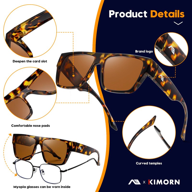 kimorn Polarized Sunglasses Fit Over Glasses for Men Women, Oversized