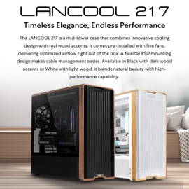 Lian Li LANCOOL 217 Genuine Walnut Wood Computer Case, Mid-Tower ATX PC Case with 5 Pre-Installed PWM Fans 2x170mm, 2x120mm & 1x140mm, Flexible PSU & Cable Installation - White (LAN217W)