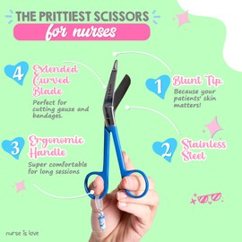 Nurse is Love Bandage Scissors Care Nurse Scissors Stainless Steel Sharp Rounded Tip for Rescue Scissors Trauma Scissors with Colourful Designs Nurse
