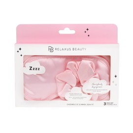Relax Beauty Luxury Sleep Satin Set with Satin Pillowcase, Non Frizz Eyeshade and Hair Saving Scrunchie, Moisture Wicking Surface, Pink