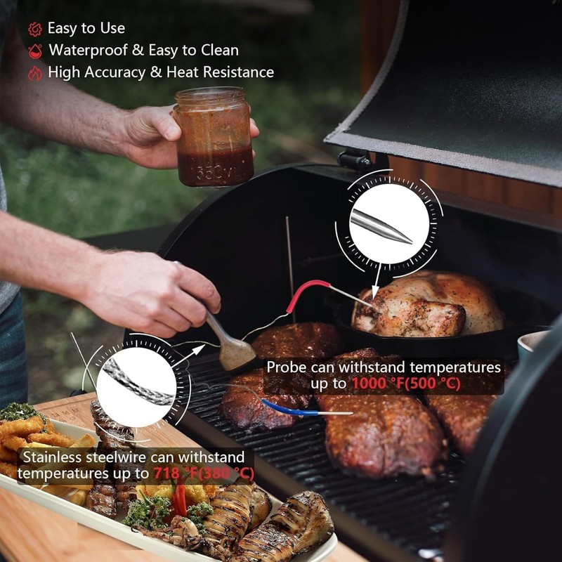 4-Pack Replacement Meat Probe Compatible with Traeger Wood Pellet Grill