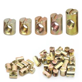 Forhandy Pack of 50 Cross Nut Bolts M6, Cylinder Nut Carbon Steel Barrel Nuts 11 mm 12 mm 13 mm 15 mm 20 mm, Slot Cylinder Nuts for Cots Chairs Furniture Beds