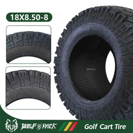 Set 2 Wolf Pack 18X8.5-8 Golf Cart Tires Non-Directional Tubeless Tire Multi-Terrain Tire with Superior Traction and Mud-Resistant Self-Cleaning Tread Design for Long-Lasting Performance