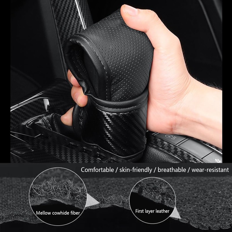 IHOTDER Car Gear Shift Knob Cover,Carbon Fibre Leather Gear Stick