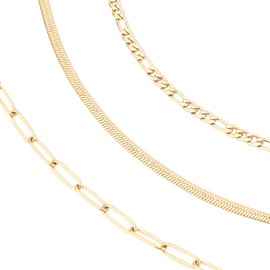 SUNNYCLUE 3 Styles Stainless Steel Chain Figaro Chain Gold-Plated Paper Clip Herringbone Chain Necklaces Jewellery Making Chain Set for DIY Bracelets Craft Supplies Accessories