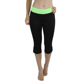 ToBeInStyle Women's Comfy Capri Polyester Blend Yoga Pants Gymwear - NEON Green - L