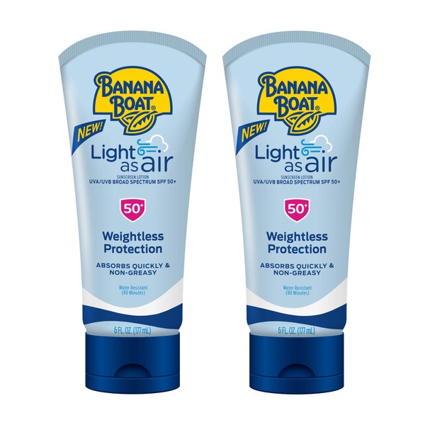 Banana Boat Light As Air Reef Friendly Sunscreen Lotion, Broad Spectrum SPF 50, 6 Ounces - Twin Pack