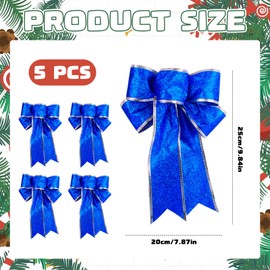 CutitiUU Large Christmas Bows, 5 Pcs Blue Christmas Bows Glitter Bowknot Decorations Christmas Party Decoration Indoor Home Decoration for Christmas Tree, Door, Wall, Stairs, Fireplaces
