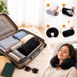Fillable Travel Neck Pillow for Clothes Storage – Stuffable Pillow Cover for Flights, Road Trips & Travel