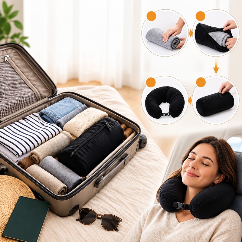 Fillable Travel Neck Pillow for Clothes Storage – Stuffable Pillow
