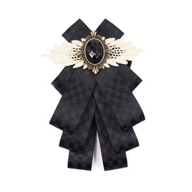 christmas adjustable bow tie for men pretie black and white neck brooch pins fashion jabot collar necktie for wedding (black net)