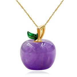 Uloveido Natural Amethyst Apple Necklace Purple Crystal Apple Fruit Statement Necklace Gifts for Women Christmas Eve Xmas Y4029