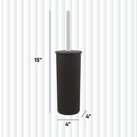 Decorative Plastic Toilet Bowl Brush and Holder Set, Brown (2 Pack) Cleaner Scrubber for Bathroom - Ribbed Design
