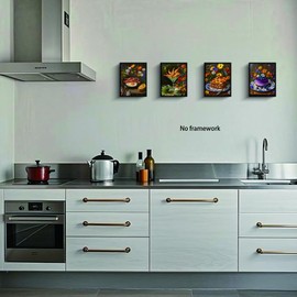 Funny Kitchen Food Wall Art Decor - 4 Pieces Colorful Flower And Food Kitchen Artwork Aesthetic Painting Dark Dessert Still Life Wall Art Pictures Canvas,for Modern Dining Bar Room Decor 8x10inch