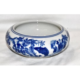 New 7.5" Oriental Koi Fish Goldfish & Ferns Round Bamboo Planter Pot/Change Holder