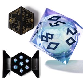 HEIMDALLR Liquid Core Dice Set with First Ever LED Display Case - 7-PC Hand-Painted Sharp Edge DND Dice Set with Gift Dice Box - Resin Dungeons and Dragons Dice Set (D&D Dice Set) (Aurora)