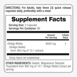 Ginkgo Biloba 9000mg 200 Caps No Preservatoves Gluten Free