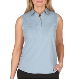 The American Outdoorsman Women's Sleeveless Collared Half-Button Shirt for Fishing, Camping or Hiking with UPF 40 Protection (Sky Marl, X-Large)